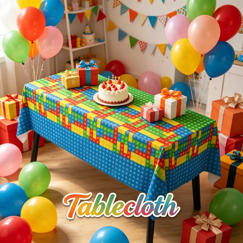 Gaming Accessories For Room - Tafelkleed in bouwsteen-stijl, stijlvolle cartoonfiguren, verjaardagsfeestje,
